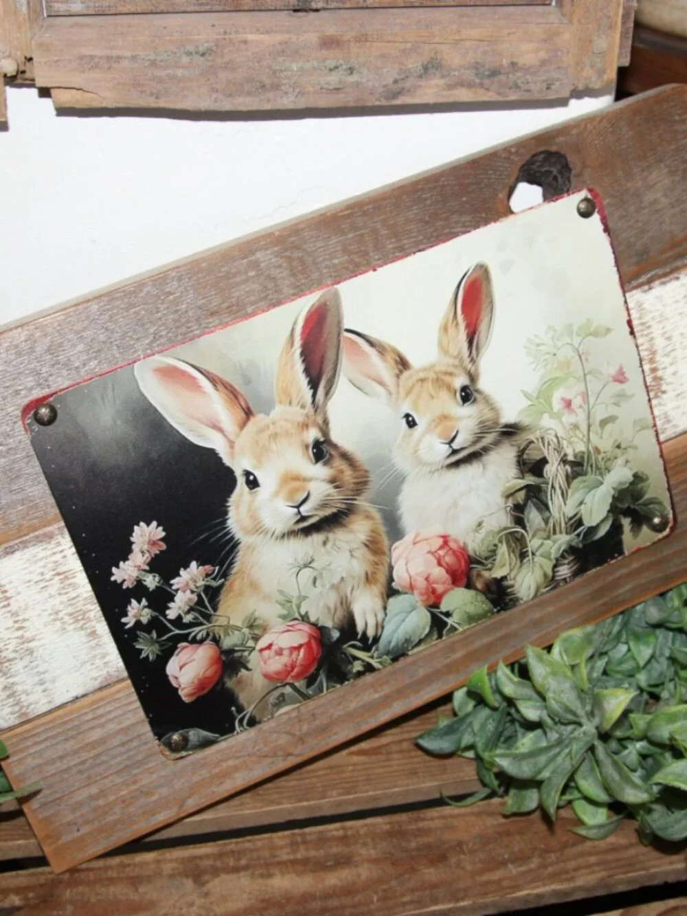 NEW Sweet Bunny Rabbits & Wild Flowers French Country Farmhouse Wall Decor